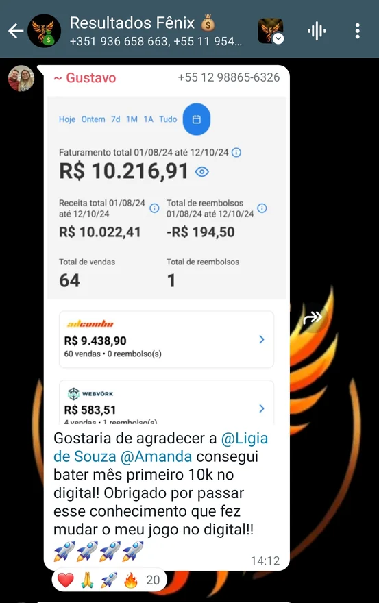Depoimento de aluno enviado no grupo