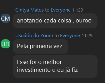 Depoimento de aluno no chat: melhor investimento que já fez